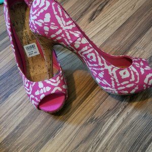 pink and off white  4 inch heel open toe